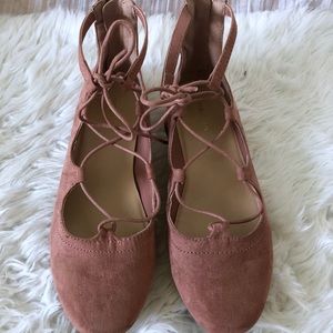 Rose pink lace up flats size 8